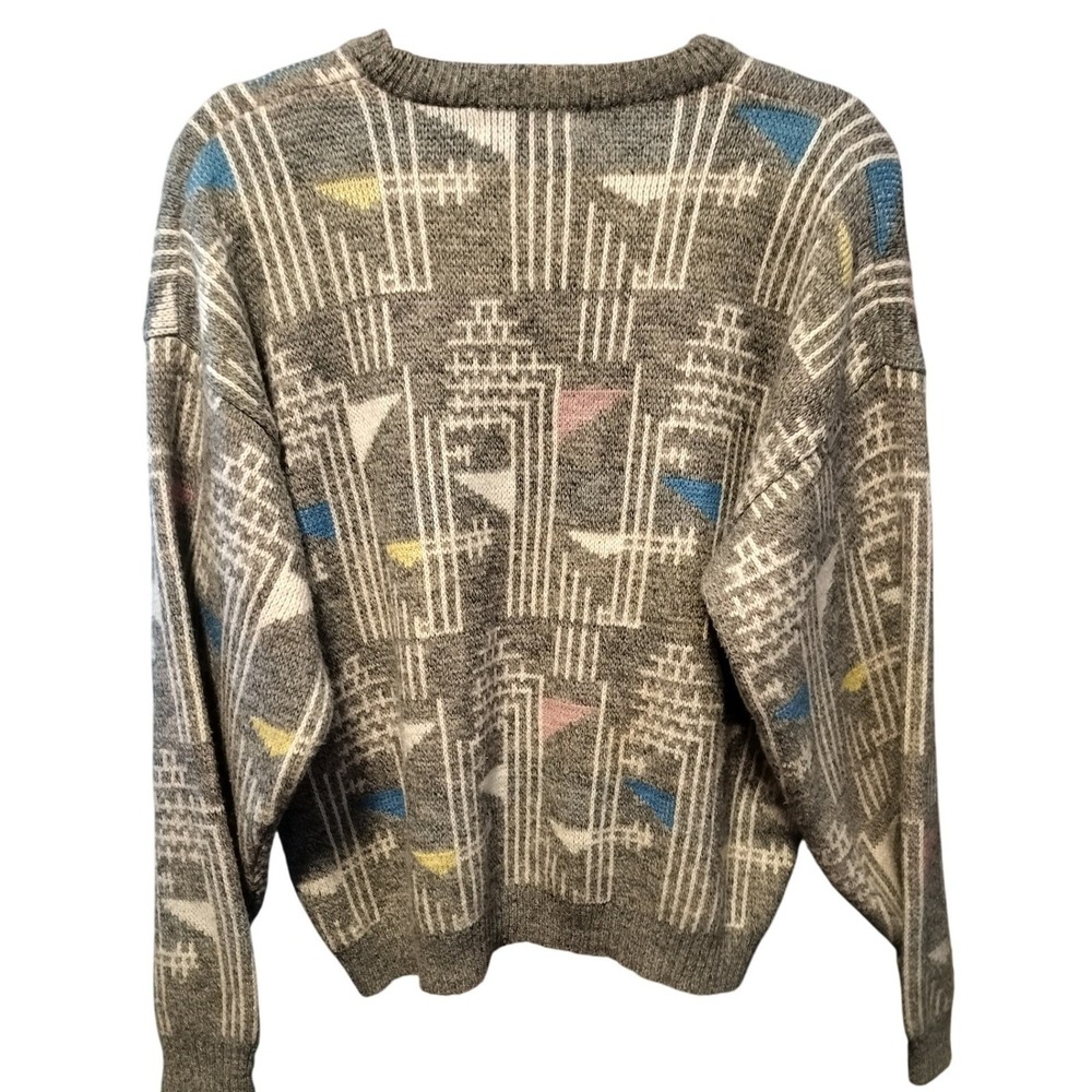 JED Vintage 80s Geometric Pattern Grandpacore Crew Neck Sweater Men's Large‎ - Picture 4 of 5